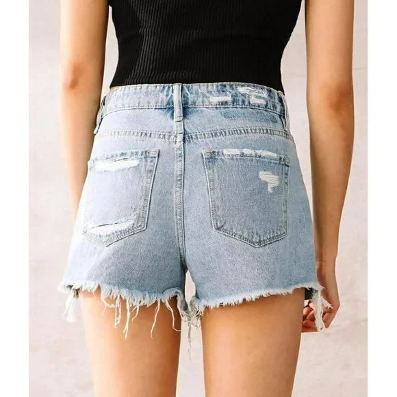 Flying monkey Womens Destruct Denim High Rise Frayed Hem Shorts Size 25, 27 - Picture 3 of 12